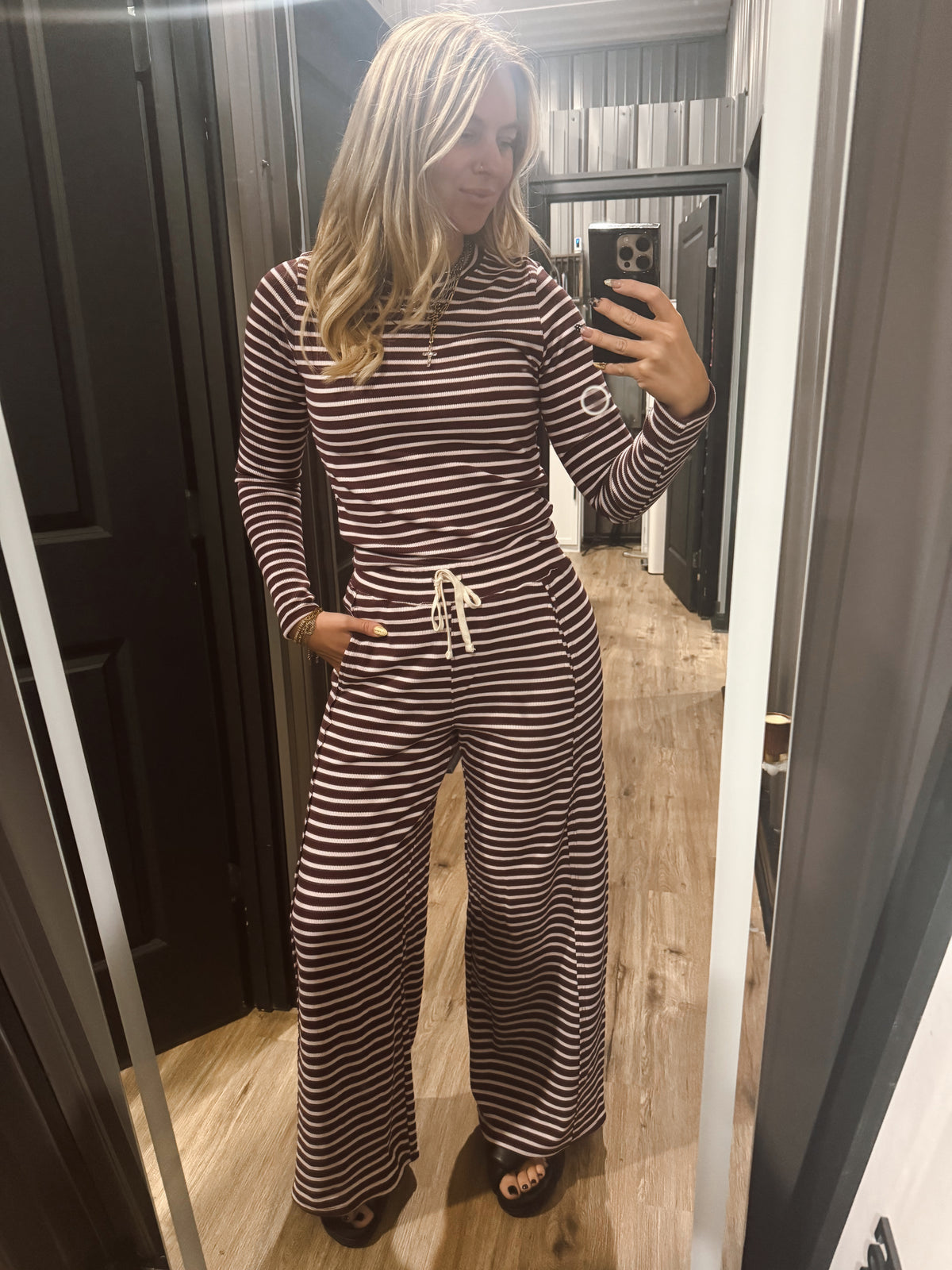 dark cherry + cream stripe set