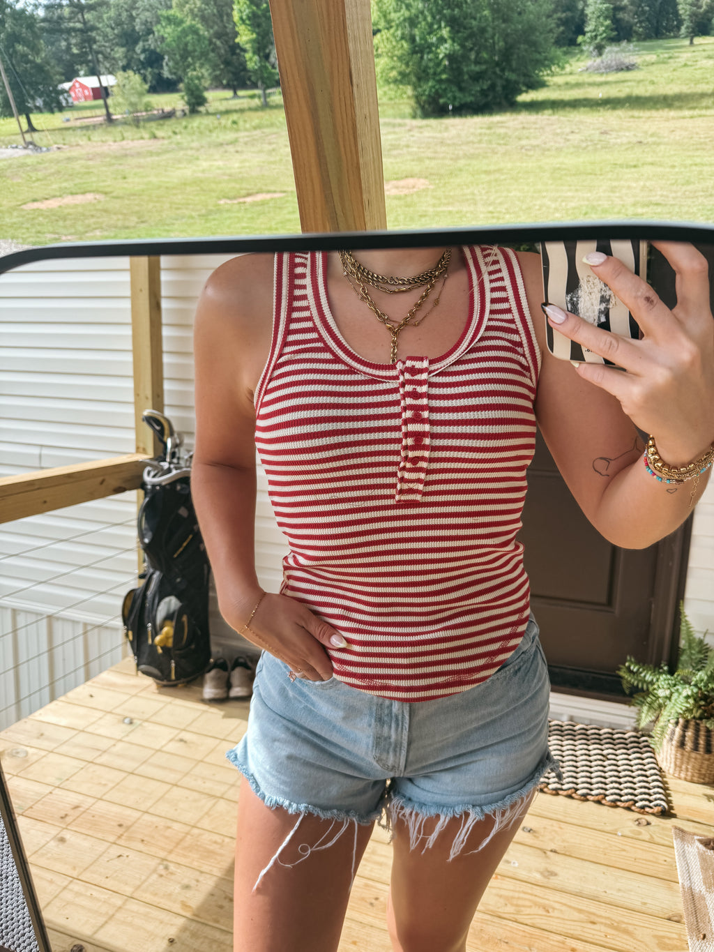 Cherry stripe henley tank