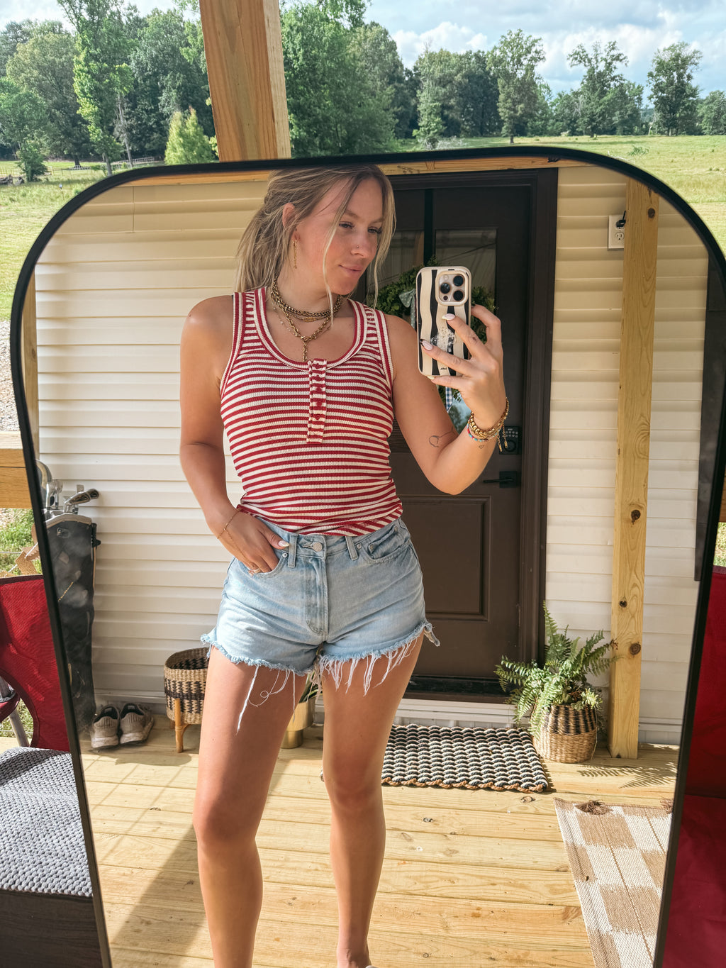 Cherry stripe henley tank