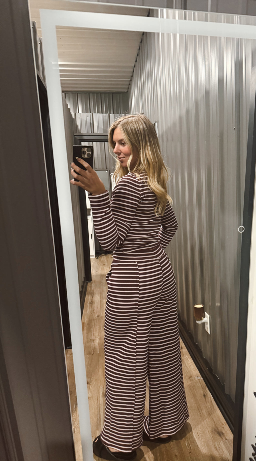dark cherry + cream stripe set