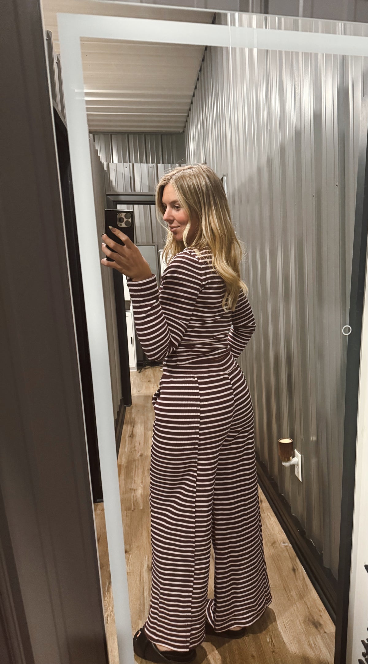 dark cherry + cream stripe set