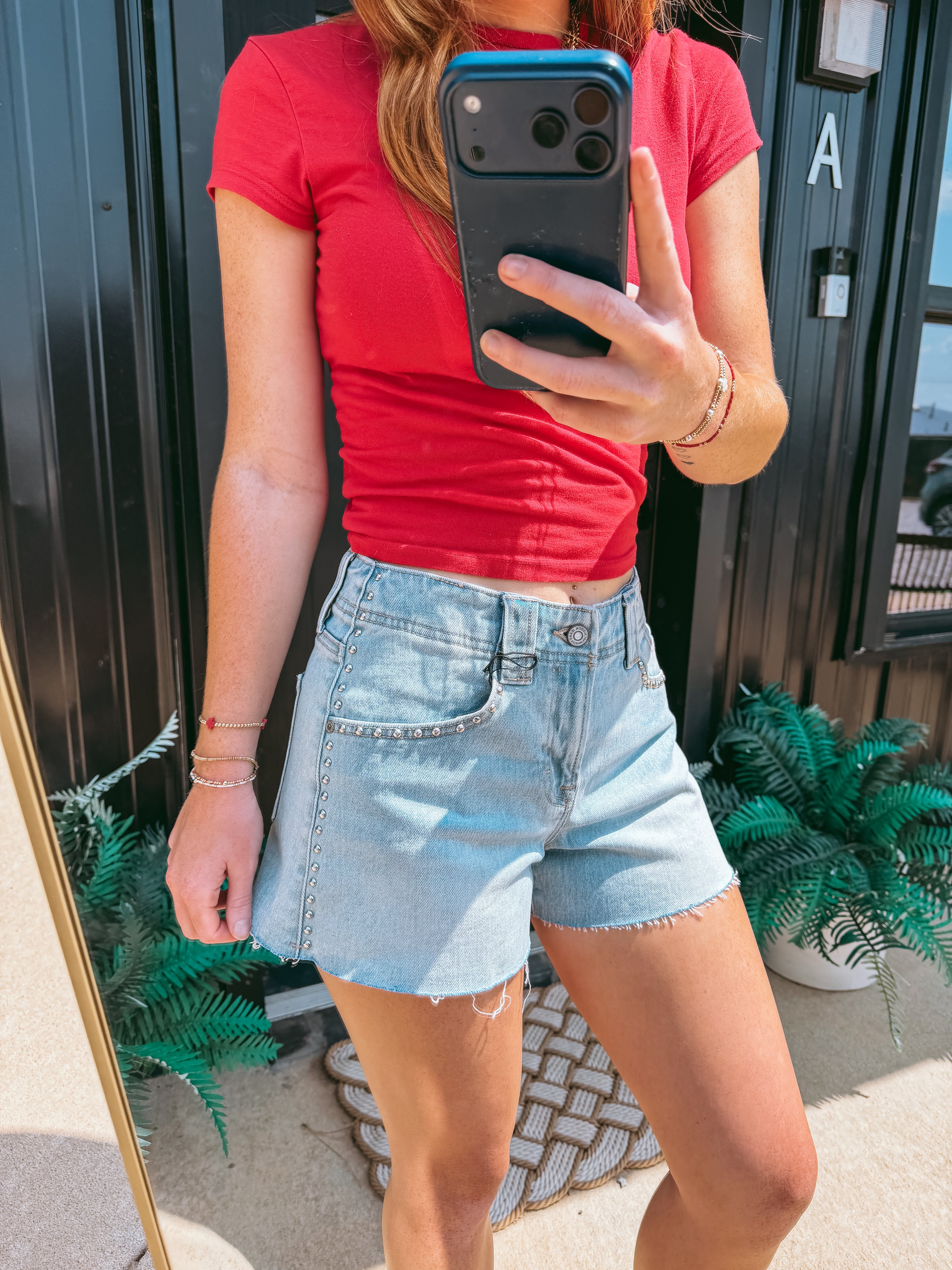 studded denim shorts