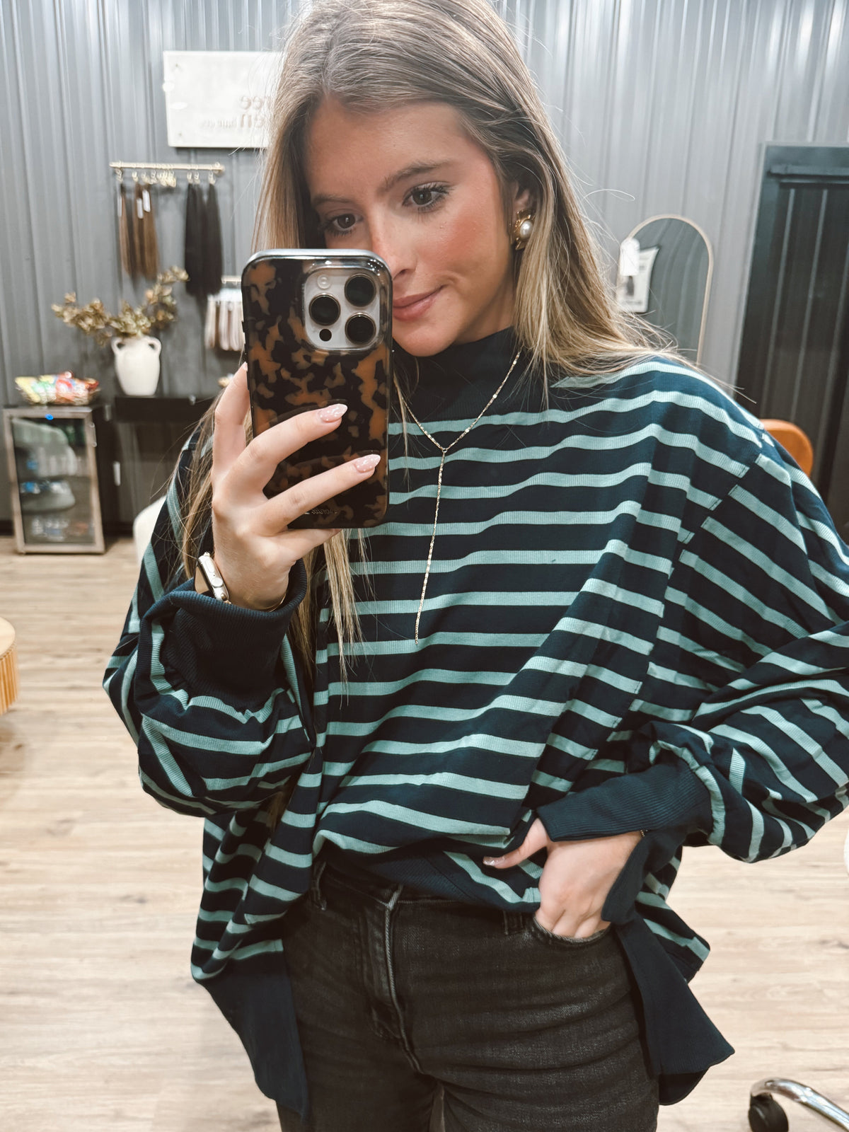 Navy/sage mock neck