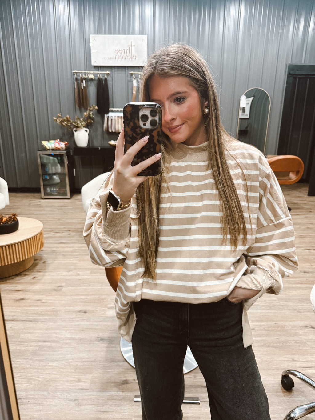Beige mock neck